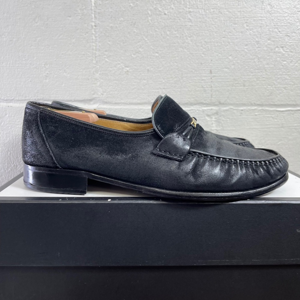 Bally Men's Black Suede Leather Bit Slip On Loafer Dress‎ Shoes Size 9.5 EEE